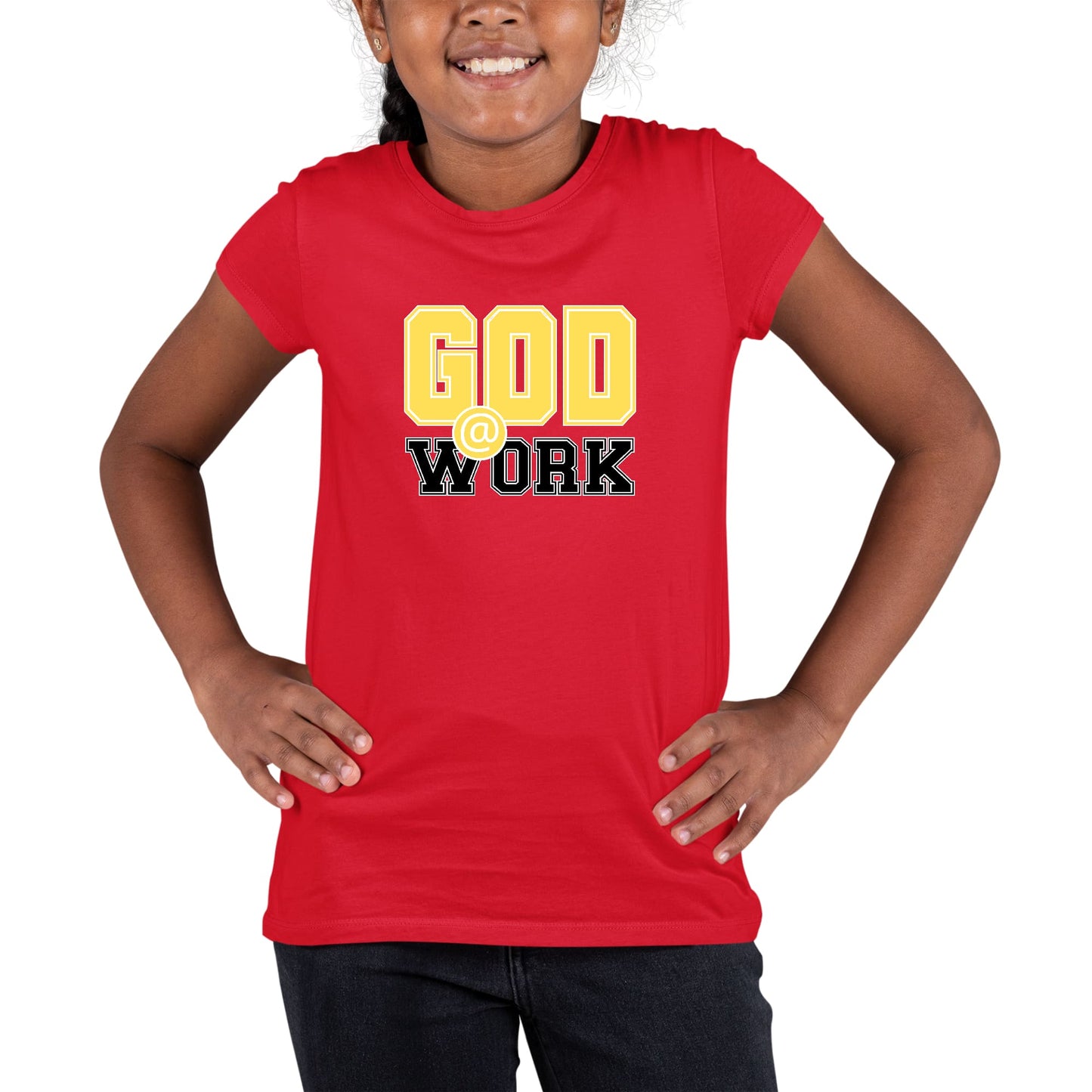 Youth Short Sleeve Graphic T-shirt God @ Work Yellow and Black Print-1