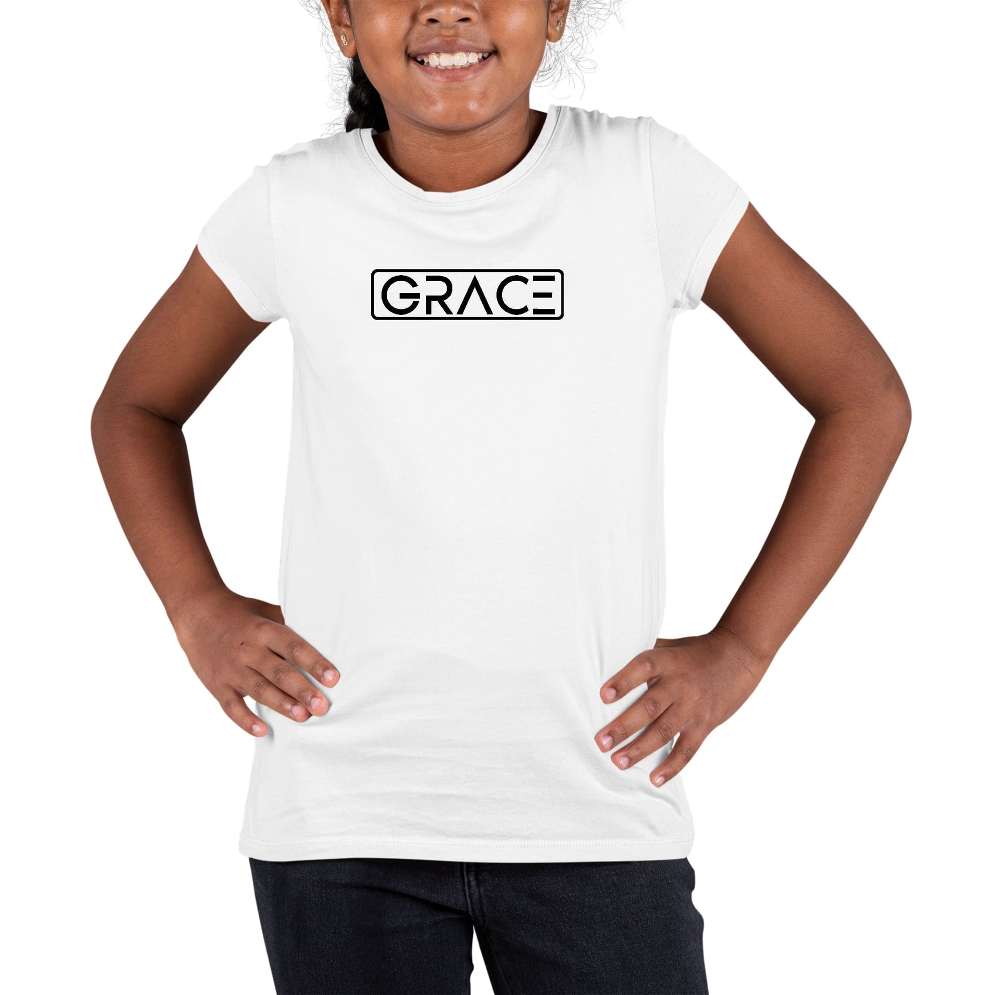 Youth Short Sleeve Graphic T-shirt Grace Christian Black Illustration-0