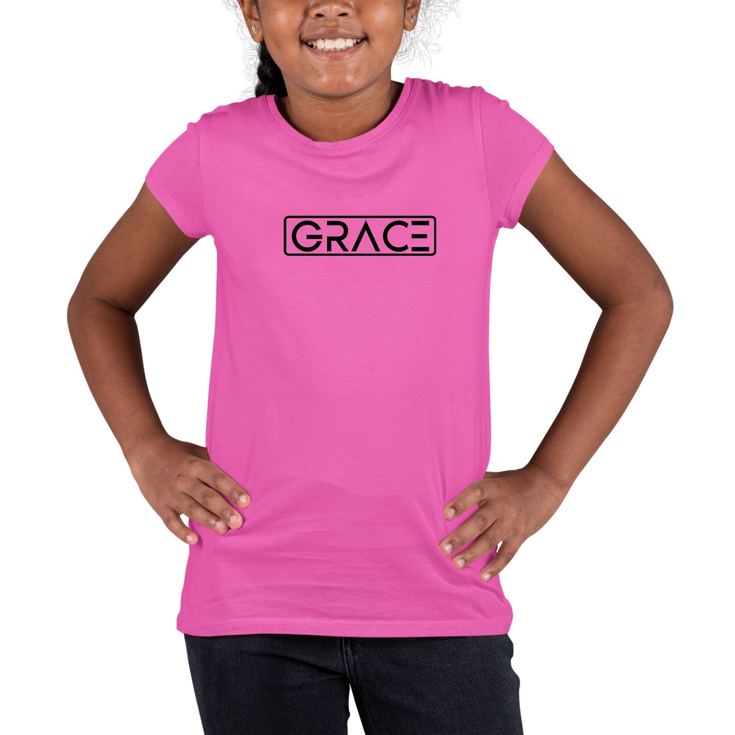 Youth Short Sleeve Graphic T-shirt Grace Christian Black Illustration-3