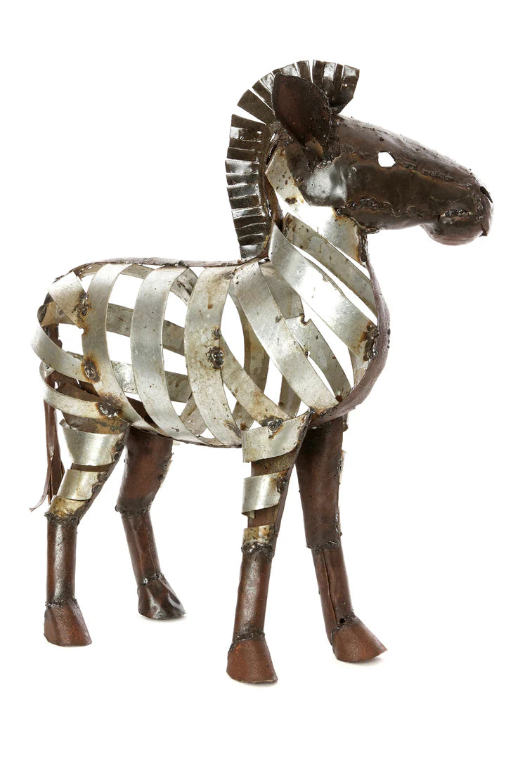 3 Recycled Metal Ribbon Zebra Sculpture