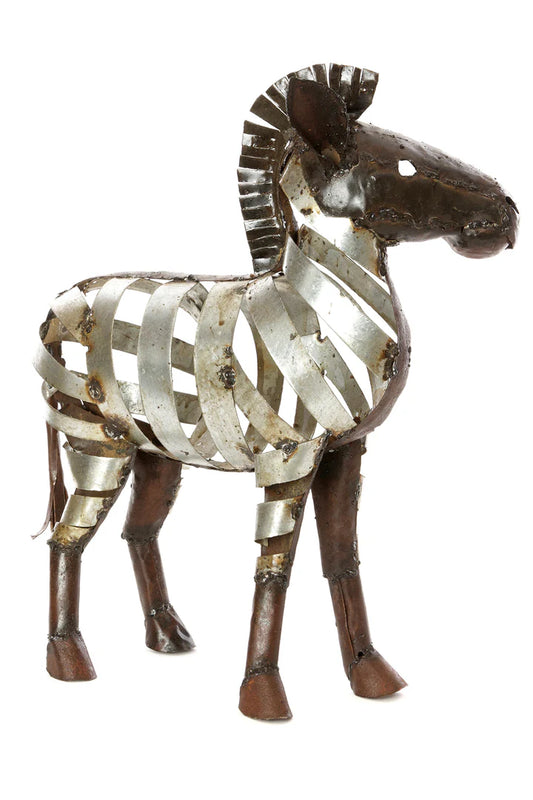 3 Recycled Metal Ribbon Zebra Sculpture