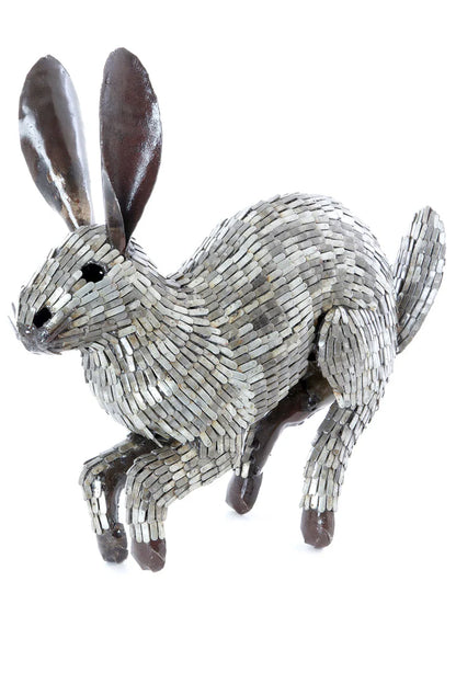 3 Recycled Metal Running Rabbit Sculpture from Zimbabwe