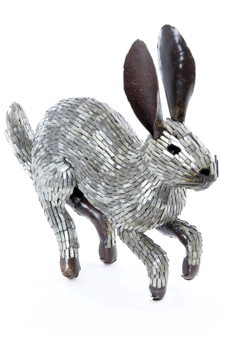 3 Recycled Metal Running Rabbit Sculpture from Zimbabwe