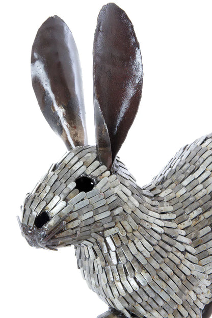 3 Recycled Metal Running Rabbit Sculpture from Zimbabwe