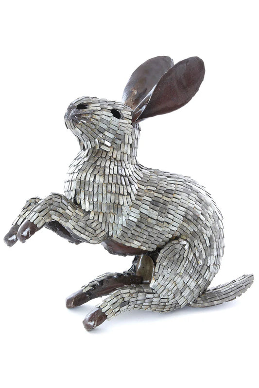 3 Recycled Metal Running Rabbit Sculpture from Zimbabwe