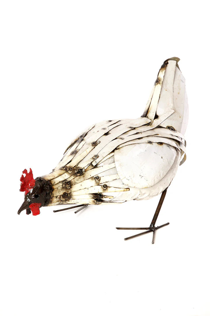 3 Recycled Metal Pecking Chicken Sculpture