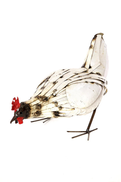 3 Recycled Metal Pecking Chicken Sculpture