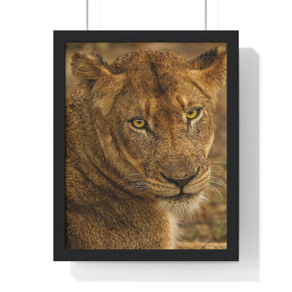 CLOSE TO AN AFRICAN LIONESS Premium Framed Vertical Poster by SobG Designs