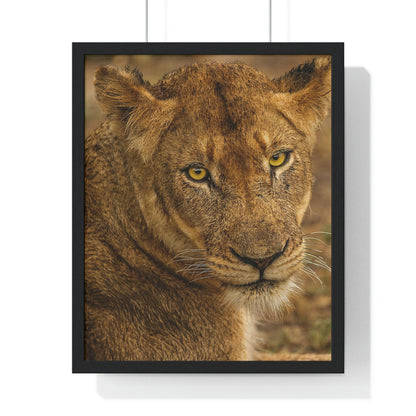 CLOSE TO AN AFRICAN LIONESS Premium Framed Vertical Poster by SobG Designs