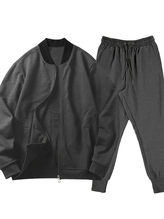 MEN'S ACTIVEWEAR: RED, BLACK, GREEN Men's 2 Piece Outfits, Baseball Collar Breathable Casual Jacket and Casual Drawstring Sweatpants Set