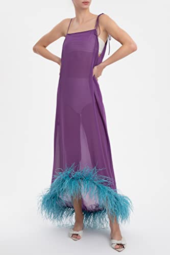 Adriana Degreas, Solid Dress With Feathers, M, Lilac