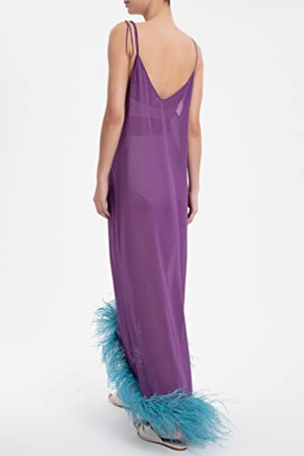 Adriana Degreas, Solid Dress With Feathers, M, Lilac