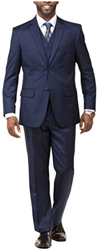 DANNY COLBY Mens 3 Piece Solid Sharkskin Suit Classic Fit, for Weddings Formals Business Events Regular Traditional Big and Tall Fit 44R Navy Blue