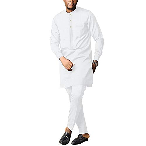 SEA&ALP African Men's Formal Clothes Dashiki Shirt and Pant Two Piece Suit Traditional Long Sleeve Outfits Tr5 X-Large