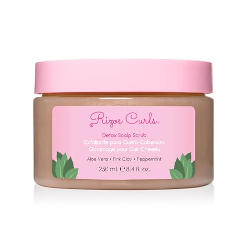 Rizos Curls Detox Scalp Scrub, Exfoliates to Remove Buildup & Excess Oil, Soothes Itchy Scalp, Detoxifying & Clarifying with Pink Clay, Aloe Vera & Peppermint Oil, 8.4 oz