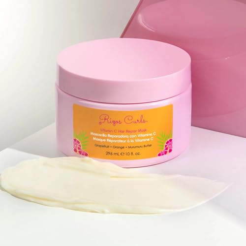 Rizos Curls Vitamin C Hair Repair Mask, Deeply Moisturizes & Hydrates, Softens & Minimize Frizz while Adding Shine, For Dry Damaged Hair, Infused with Shea Butter, 10 oz