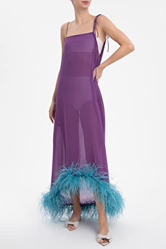 Adriana Degreas, Solid Dress With Feathers, M, Lilac