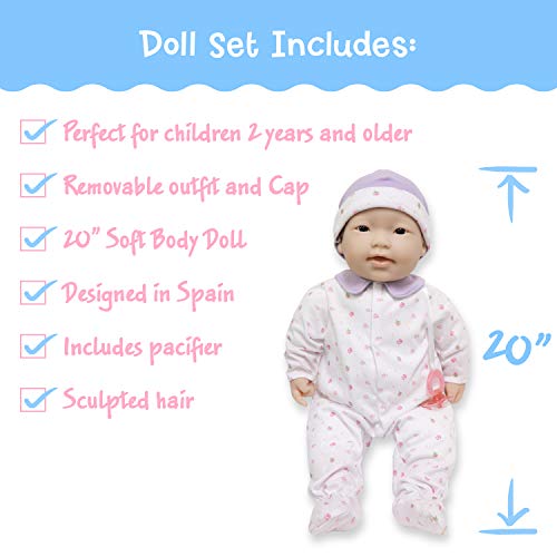 JC Toys - La Baby | Asian 20-inch Large Soft Body Baby Doll | Washable | Removable Purple Outfit w/ Hat and Pacifier | For Children 2 Years +