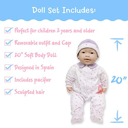 JC Toys - La Baby | Asian 20-inch Large Soft Body Baby Doll | Washable | Removable Purple Outfit w/ Hat and Pacifier | For Children 2 Years +
