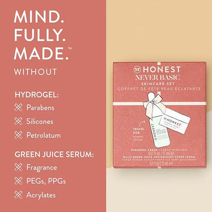 Honest Beauty Never Basic Skincare Duo | Mini Hyaluronic Acid Infused Hydrogel Cream (0.57 fl oz) + Mini Green Juice Antioxident Serum (0.4 fl oz) | EWG Verified, Vegan + Cruelty Free