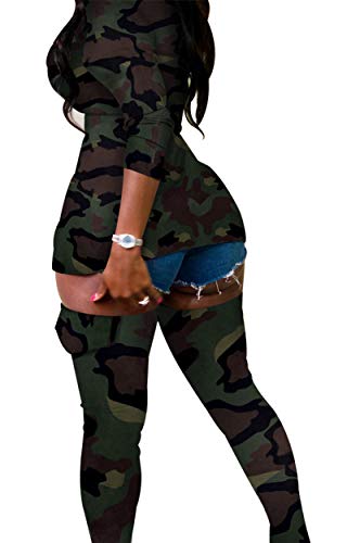 Womens Sexy Clubwear Camo Printed Blazer Coat with Long Socks Bodycon 2 Piece Sets Plus Size