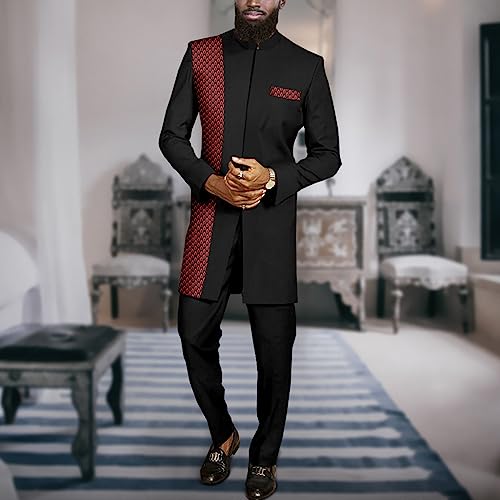 Men`s Suit African Clothes Print Blazer and Pants Set Formal Outfits Dashiki Jacket Ankara Attire 513 6 XX-Large
