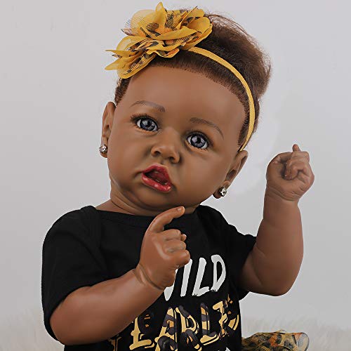 UCanaan Lifelike Reborn Baby Doll with Soft Weighted Body, African American Real Life Girl Dolls,Handmade Newborn 22 Inch Baby Dolls, Best Toddler Gift Set for Ages 3+