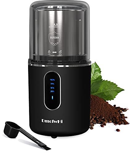 Cordless Coffee Grinder Electric, DmofwHi USB Rechargeable Spice Grinder Electric with 304 Stainless Steel Blade and Removable Bowl, Coffee Bean Grinder for Spices and Seeds-Black