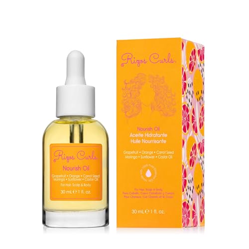 Rizos Curls Nourish Oil, Moisturize & Soften, Smooth & Shine for Frizz Free Hair, Lightweight and Quickly Absorbs, Improves Hair, Scalp & Skin with Vitamin C.