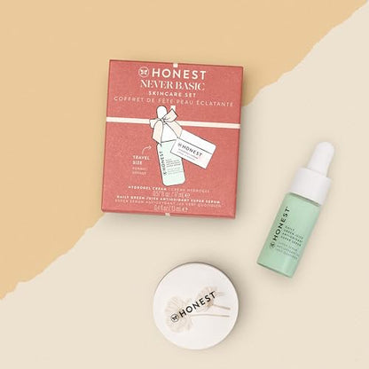Honest Beauty Never Basic Skincare Duo | Mini Hyaluronic Acid Infused Hydrogel Cream (0.57 fl oz) + Mini Green Juice Antioxident Serum (0.4 fl oz) | EWG Verified, Vegan + Cruelty Free