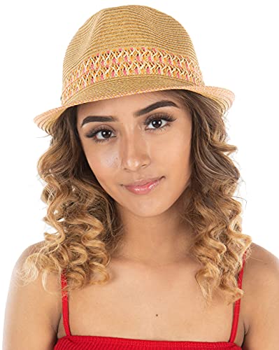 Multicolor Woven Fedora - Coral