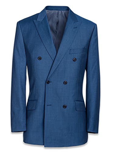 Paul Fredrick Men's Classic Fit Sharkskin Double Breasted Peak Lapel Suit Jacket Slate Blue 46 Long RMM960J