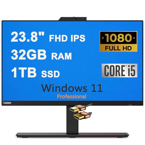 Lenovo ThinkCentre M90a Business All-in-One Desktop Computer 23.8" FHD IPS Anti-Glare Intel Hexa-core i5-10400 32GB RAM 1TB SSD USB-C 1080P FHD Camera Win11Pro Black + HDMI Cable