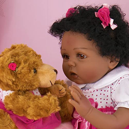Milidool Reborn Baby Dolls Black African American Lifelike Girl Dolls 22 inch with Feeding Toys Set for Kids 3+