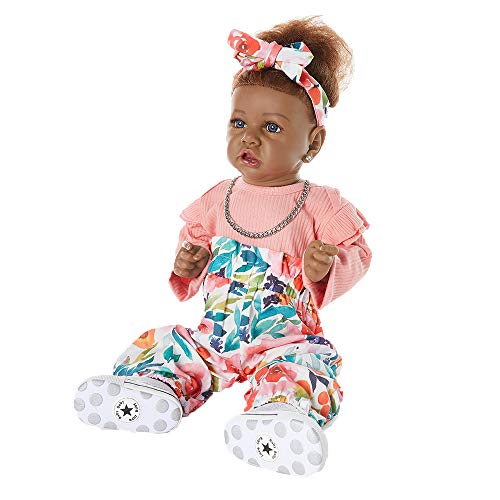 HOOMAI Lifelike Reborn Baby Dolls with Soft Body African American Realistic Girl Doll 22.8 Inch Best Birthday Gift Set