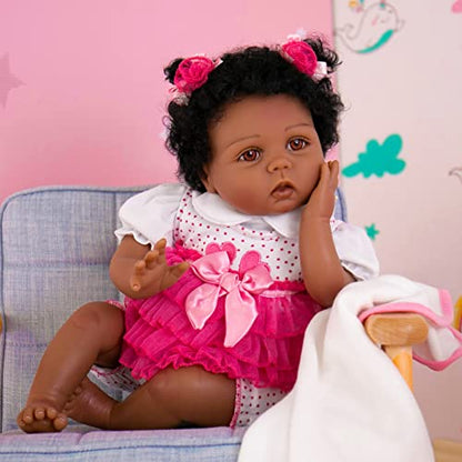 Milidool Reborn Baby Dolls Black African American Lifelike Girl Dolls 22 inch with Feeding Toys Set for Kids 3+