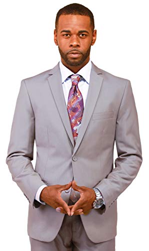 DANNY COLBY Mens 2 Piece Solid Suit Classic Fit, for Weddings Formals Business Events Regular Traditional Big and Tall 42S Grey