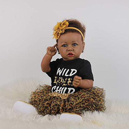 UCanaan Lifelike Reborn Baby Doll with Soft Weighted Body, African American Real Life Girl Dolls,Handmade Newborn 22 Inch Baby Dolls, Best Toddler Gift Set for Ages 3+