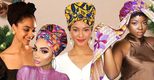 Boho Geometric Print Turban Hat Satin-Lined Head Wraps Vintage Lace Up Headscarf Beanies Bandanas For Women