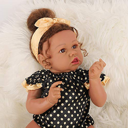 HOOMAI Lifelike Reborn Baby Dolls with Soft Body African American Realistic Girl Doll 22.10 Inch Best Birthday Gift Set
