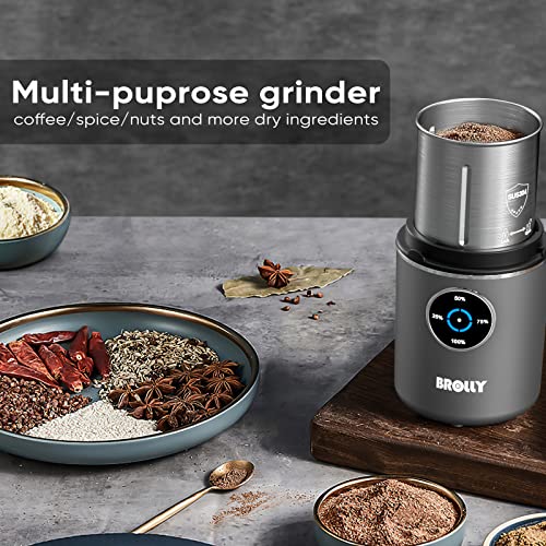 Cordless Coffee Grinder Electric, USB Rechargeable 200W Spice Grinder with 304 Stainless Steel Blade and Removable Bowl, Portable Coffee Grinder for Spices and Seeds, 2.5oz/12 Cups - Gray