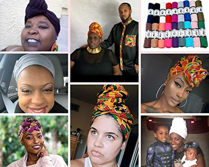 Ankara African Print Soft Headwraps Headband Long Hair Head Wrap Scarf Turban Tie Jersey Knit African head wraps (Green, Black and Orange)