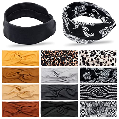 LOTUS78,12 pack Multicolor Non Slip Trendy Headbands for women and Girls.Thick Elastic classy Boho Hairbands for Running, Exercise & Yoga