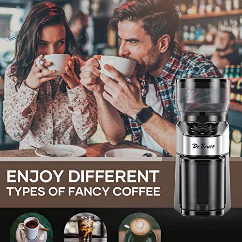 Dr Bruce Conical Burr Coffee Grinder , Electrical Coffee Mill With Precise Grind Setting from Coarse To Fine ,2-12 Cups Selection , Stainless Steal Coffee Grinder