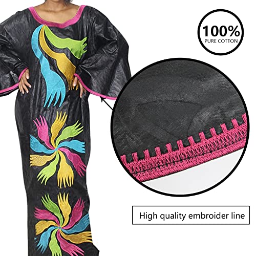 TIDOIRSA African Dresses for Women, 3/4 Sleeves Jacquard Fabric Wedding Dress with Scarf (2XL, Black)