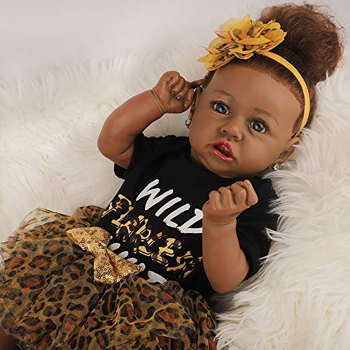 UCanaan Lifelike Reborn Baby Doll with Soft Weighted Body, African American Real Life Girl Dolls,Handmade Newborn 22 Inch Baby Dolls, Best Toddler Gift Set for Ages 3+