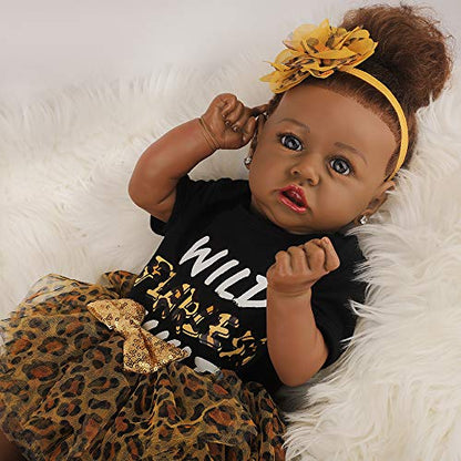 UCanaan Lifelike Reborn Baby Doll with Soft Weighted Body, African American Real Life Girl Dolls,Handmade Newborn 22 Inch Baby Dolls, Best Toddler Gift Set for Ages 3+