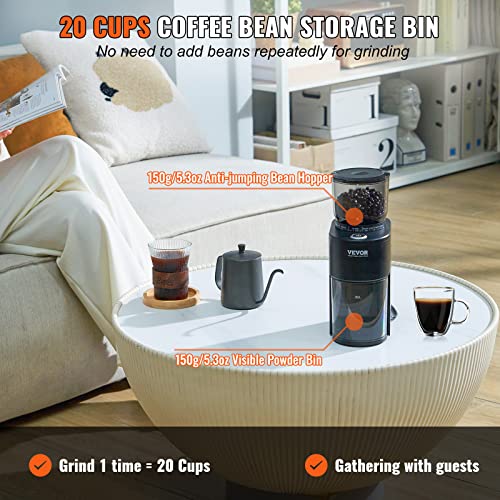 VEVOR Coffee Grinder with 38 Precise Burr Coffee Grinder 5.3-Ounce 20 Cups Coffee Bean Grinder Perfect for Drip, Mocha, Hand Brew, French Press, Espresso