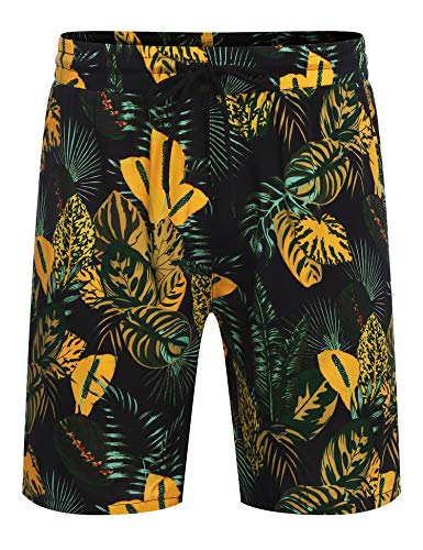 COOFANDY Men's Hawaiian Set Casual Floral Print Shirt Summer Shirt and Shorts Black