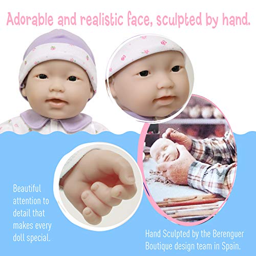 JC Toys - La Baby | Asian 20-inch Large Soft Body Baby Doll | Washable | Removable Purple Outfit w/ Hat and Pacifier | For Children 2 Years +